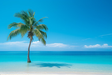 Fototapeta na wymiar Tropical Palm Tree on a Pristine Beach.