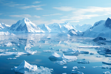 Fototapeta na wymiar Arctic Landscape with Icebergs and Mountains.