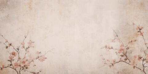 Flowers on the old white wall background, digital wall tiles or wallpaper design - obrazy, fototapety, plakaty