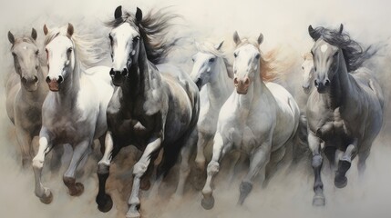 Illustration paintings seven horses of successful unique wall paintings