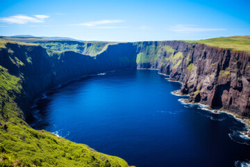 Verdant Cliffs Overlooking Deep Blue Ocean.
