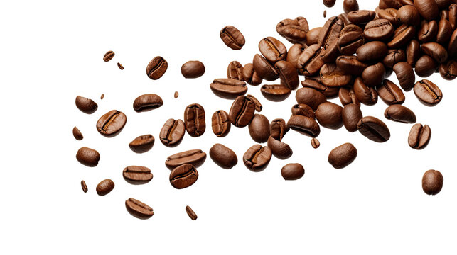 Falling coffee beans isolated on a white  transparent a white background 
