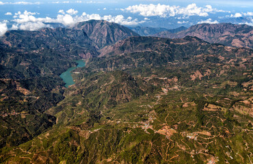 Naklejka premium San José province, Costa Rica, Central America - Hydro Dam on Pirris River, hills of El Pito Mountains, San Carlos district of Tarrazu Canton