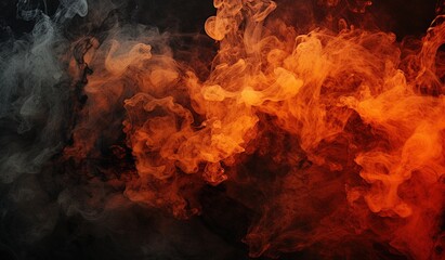 Orange and gray smoke swirls on black background