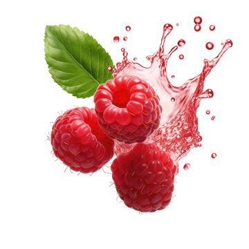 Raspberries in juice splash isolated on a white background