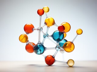 A model of a molecule with colorful balls. Generative AI.