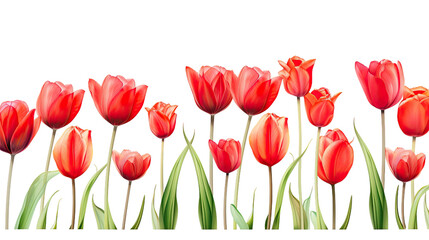 Red tulip flowers on a transparent white background