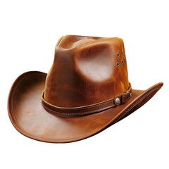 Rodeo horse rider brown leather cowboy hat isolated on transparent and white background