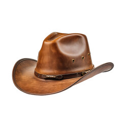 Rodeo horse rider brown leather cowboy hat isolated on transparent and white background