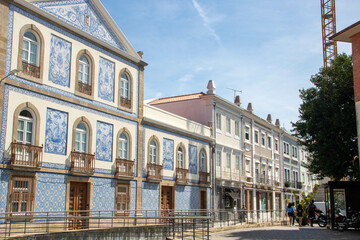 Aveiro beautiful facades decorated with blue tiles - 703755455