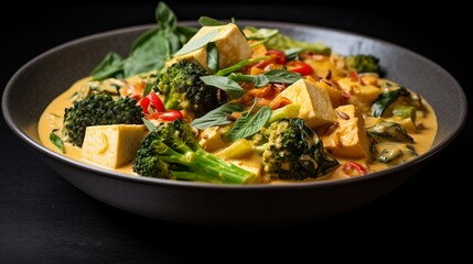 Creamy coconut curry with vegetables and tofu