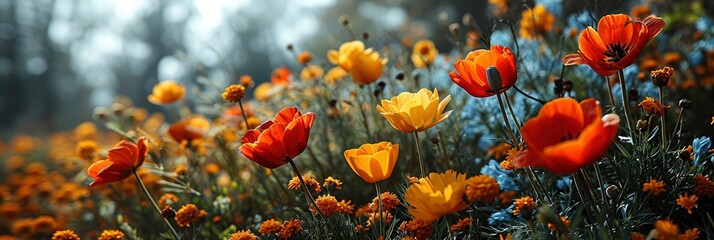 Fototapeta na wymiar Spring Flowers Background Beautiful Nature Scene, Banner Image For Website, Background, Desktop Wallpaper