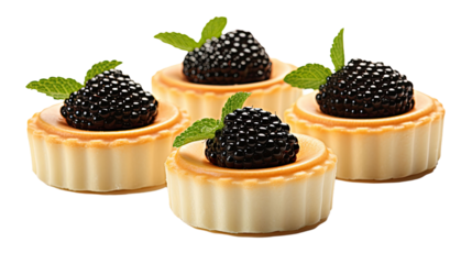 Tartlets with black caviar isolated on transparent or white background 