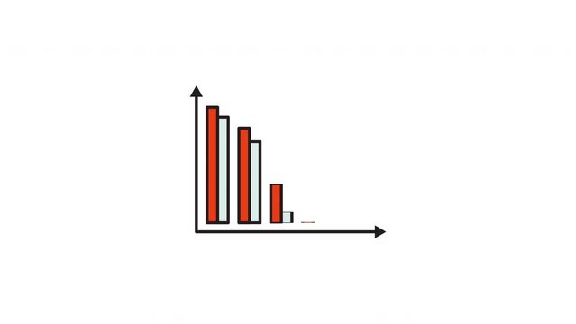 decreasing animated red graphic bar chart with a white background. Grow graph business concept. Chart animation for business presentations