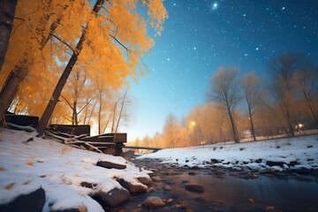 frosty riverbank under a canopy of stars
