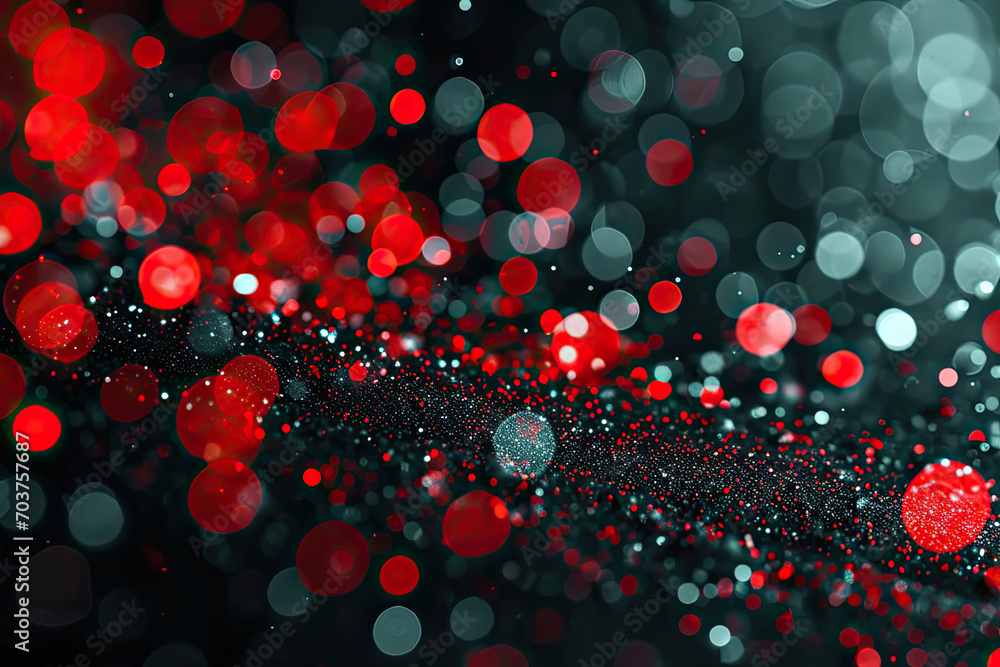 Wall mural abstract background with bright highlights of light. dark background with red and silver round light