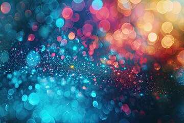 Abstract background with bright highlights of light. Dark background with blue, orange and pink round light spots, side panels of different colors  - obrazy, fototapety, plakaty