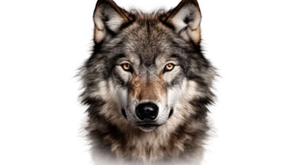 wolf, face shot isolated on transparent background cutout