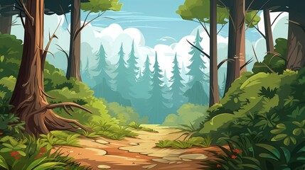 Forest Background In Cartoon Style