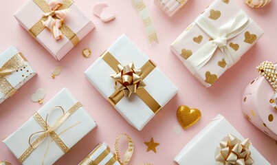 Fototapeta na wymiar Background with surprise and gift box. Holiday Valentine's Day, birthday, wedding. Romantic presents
