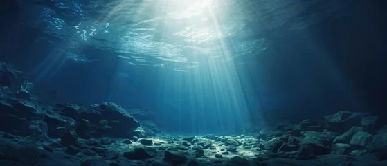 Fotobehang Underwater Ocean - Blue Abyss With Sunlight © khwanchai