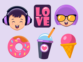 Love date Trendy color patches, stickers and pins
