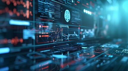 Futuristic interface with graphs and charts. Data for doctor technology 3d rendering toned image