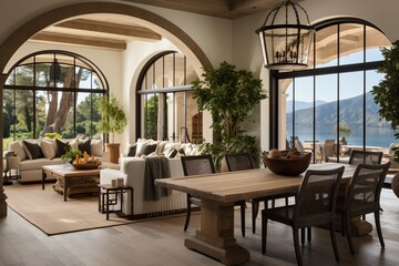 Obraz premium Modern house interior with lake view