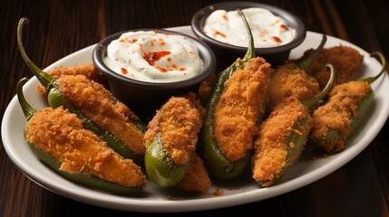 Fototapeta premium A plate of spicy jalapeo poppers with cream cheese filling