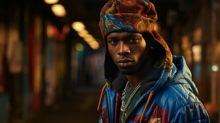 Obraz premium Generative AI Close-up shot of a young man, hip-hop style