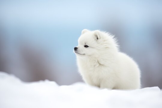 profile of arctic fox sitting in a snowdrift