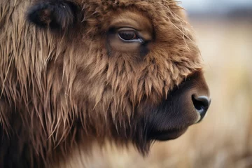 Foto op Plexiglas close-up of bison fur with prairie backdrop © primopiano