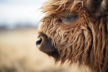 Fototapeta premium close-up of bison fur with prairie backdrop
