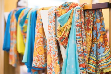 colorful scarves arranged artistically on boutique stand