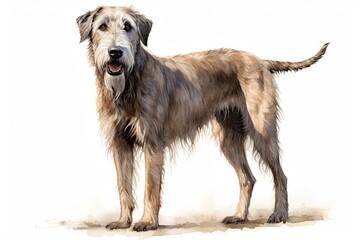 Beautiful Irish Wolfhound dog standing. Watercolour illustration on white background.