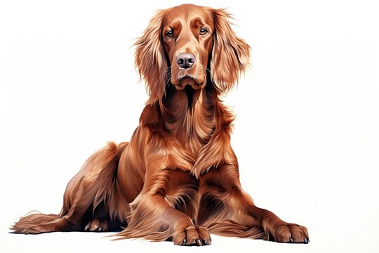 Beautiful Red Setter dog lying down. Watercolour illustration on white background.