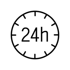 24 hours icon 24 hours time clock icon isolated on white and transparent background. watch hour deadline long lasting time vector illustration