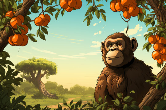 stail cartoon gorilla under the tree