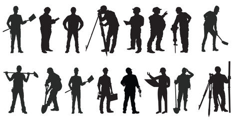 Construction Workers Silhouette vector - obrazy, fototapety, plakaty