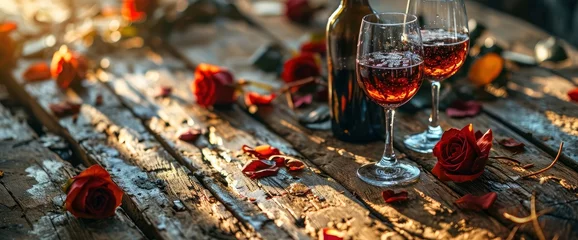 Fotobehang St Valentines Setting Present Red Wine, HD, Background Wallpaper, Desktop Wallpaper © Moon Art Pic