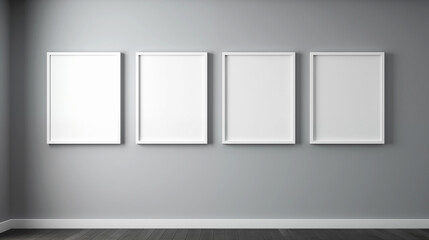 Gallery of silence: four empty picture frames on a modern wall
