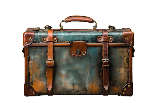 Vintage brown suitcase isolated on a Transparent background. Generative AI