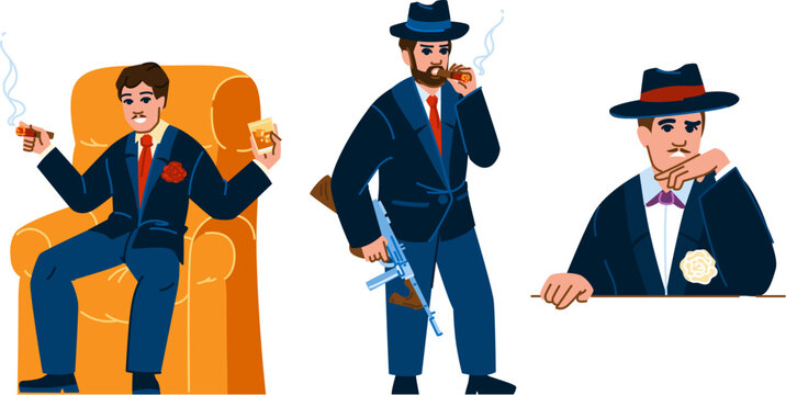 man mafia boss vector. silhouette detective, hat gangster, noir suit man mafia boss character. people flat cartoon illustration