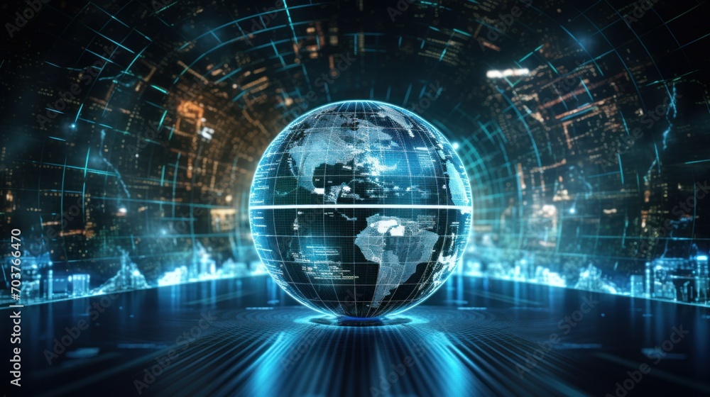 Poster global ai influence digital, global impact of ai concept. digital representation of the globe highli