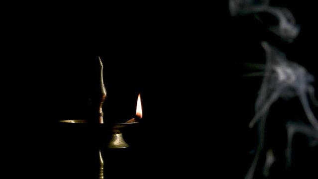 Indian oil lamp isolated in Black Background, 4k Video