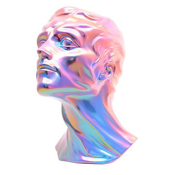 3d rendering of a human head with a colored glass surface. 3d illustration of a mannequin head with neon light effect. holographic mannequin head on white background