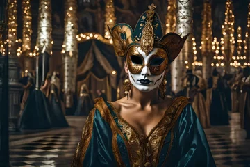Deurstickers woman in mask and costume, Venetian carnival © Visualmind