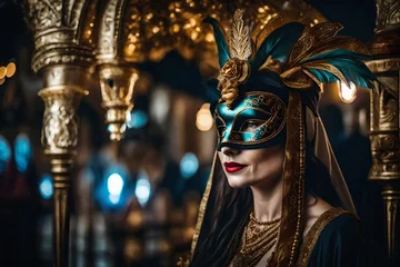 Zelfklevend Fotobehang woman in mask and costume, Venetian carnival © Visualmind