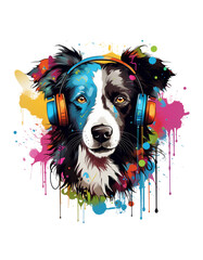 Border Collie Headphones color splash