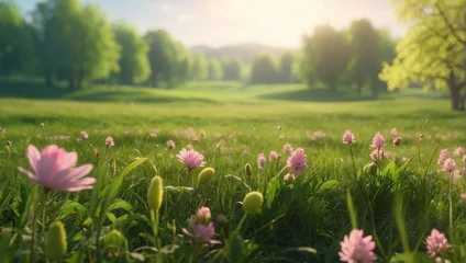 Fototapeten grassy field landscape with trees  © noah